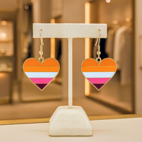 NEW‎ Lesbian Pride Flag Rainbow Dangle Earrings Inclusive LGBTQIA+ Gay Queer - Picture 2 of 2